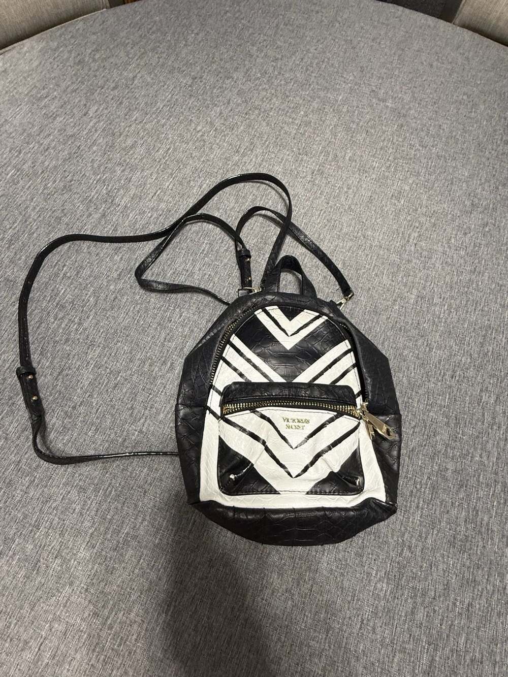 Victoria's Secret Black and White Faux Crocodile Chevron Mini City Backpack